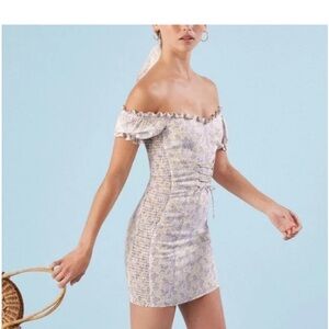Reformation Cream Puff Sleeve Off-Shoulder Mini Dress